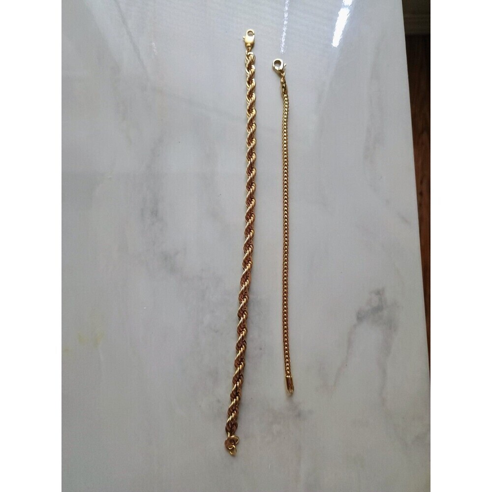 Set Of 2 Vintage Gold Tone Bracelets Include Rope And Snake Chain Style - Picture 4 of 4
